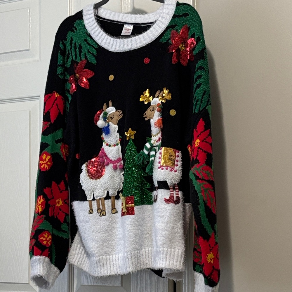 Charming Holiday Llama Sweater - Black